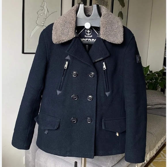 SuperDry Navy Label Merchant/Military Pea Coat Jacket Size Small for Women - Picture 3 of 10